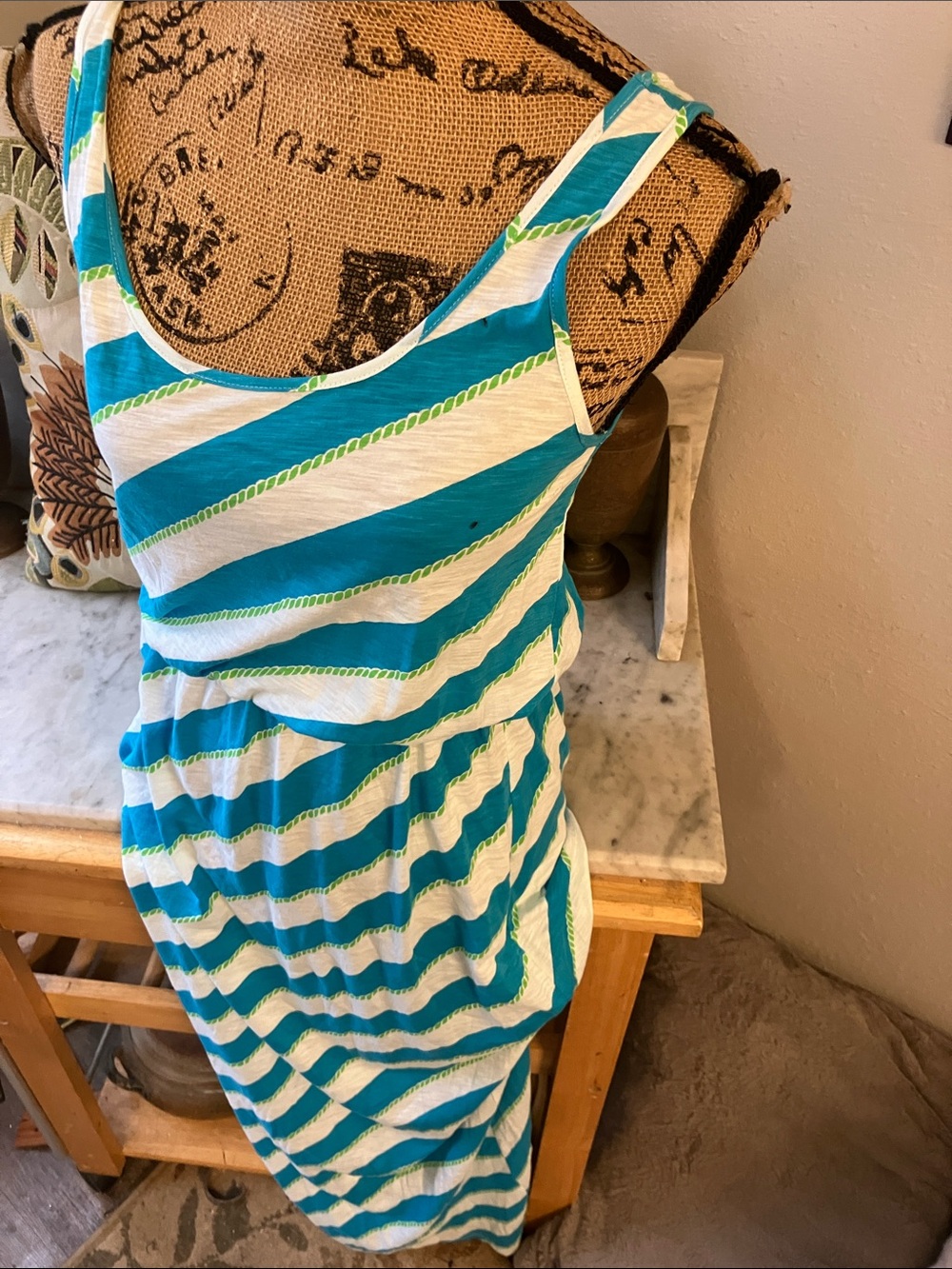 Lilly Pulitzer Teal and White Striped Maxi Dress Fabulous Sexy Summer!!
